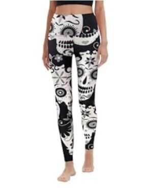 Black & White Sugar Skull Print Leggings